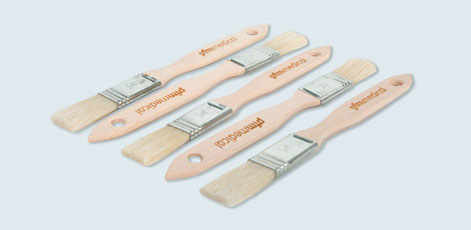 Four paintbrushes are shown, each with wooden handles and metallic ferrules. The brand name "Fimmel" is engraved on the handles. The bristles are at varying lengths, indicating different sizes of brushes suitable for various painting tasks.